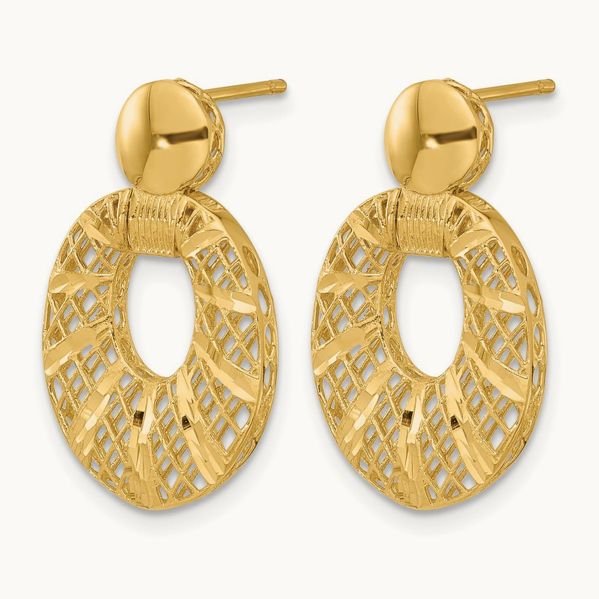 Polished D/C Oval Post Dangle Earrings, 14K — Leslie's