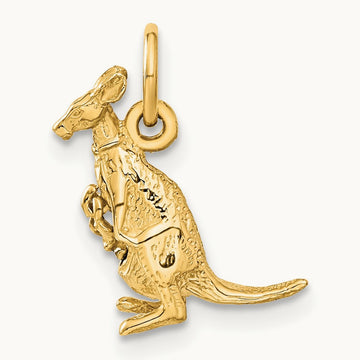 3D Kangaroo with Joey Charm, 14K