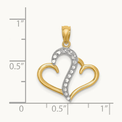 Polished Double Heart Pendant, 14K with White Rhodium