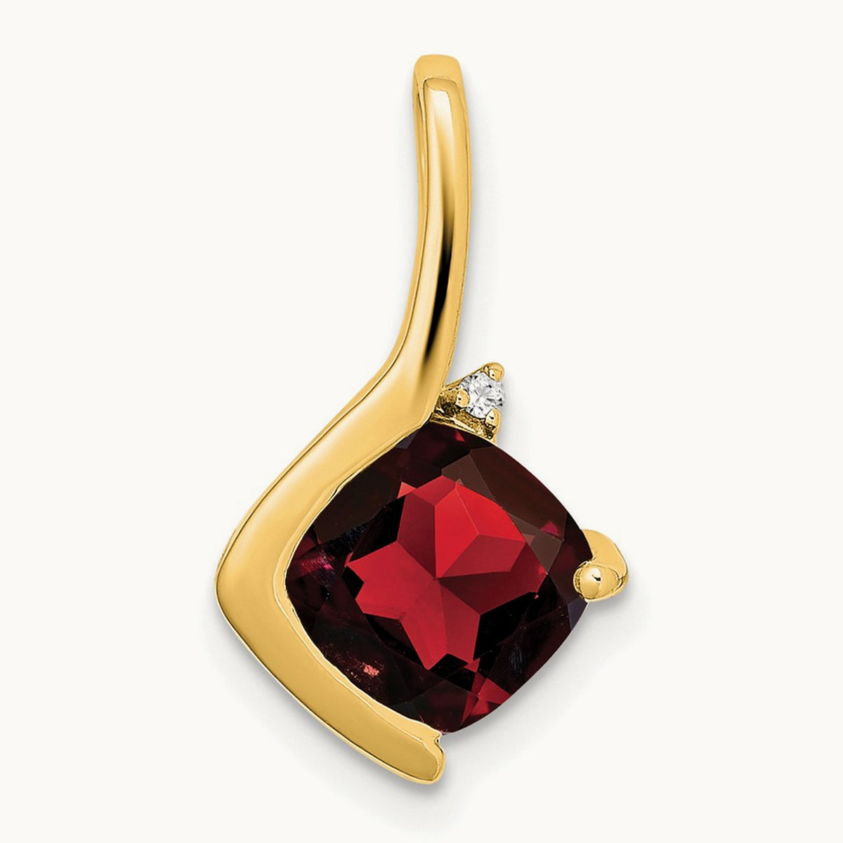 Cushion Garnet and Diamond Pendant — 14K Yellow Gold