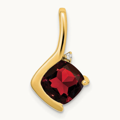 Cushion Garnet and Diamond Pendant — 14K Yellow Gold