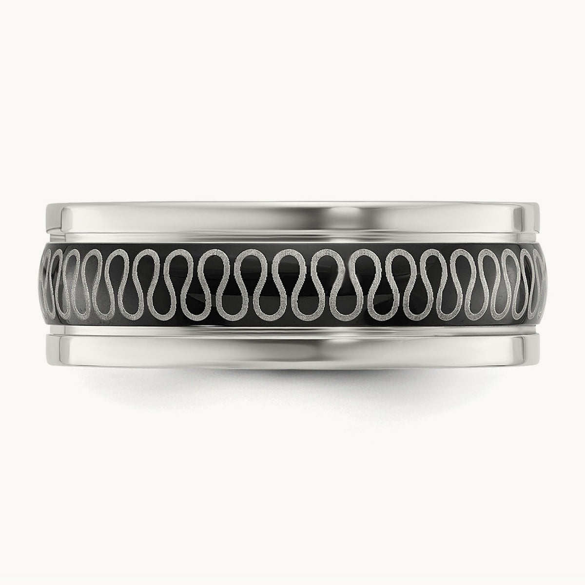 Polished Black IP-plated Swirl Pattern Band, 8mm, Stainless Steel