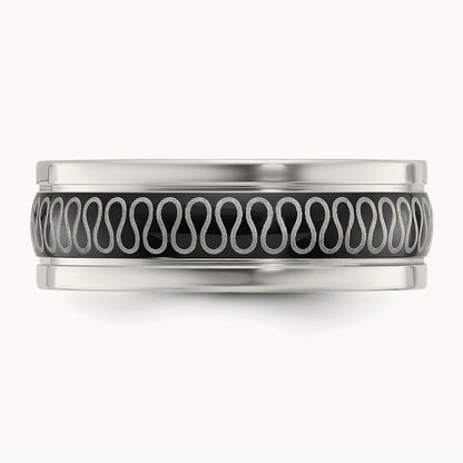 Polished Black IP-plated Swirl Pattern Band, 8mm, Stainless Steel