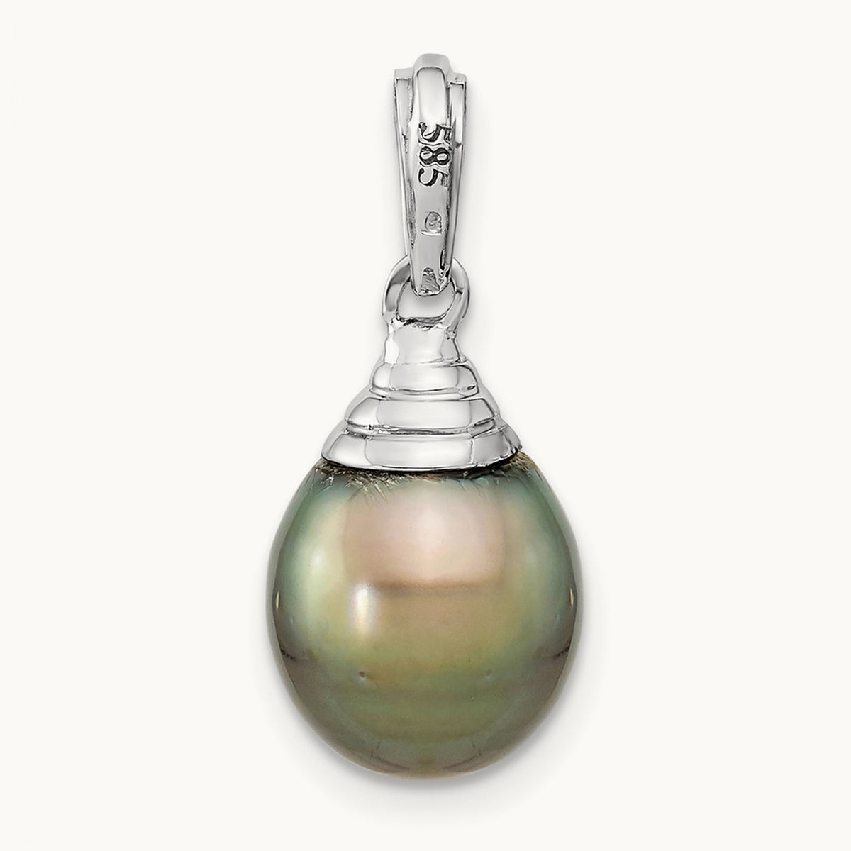 9- Teardrop Black Saltwater Tahitian Pearl Pendant — 14K White Gold