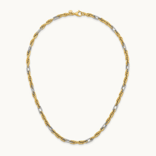 w/White Rhodium Polished Fancy Link 18in Necklace, 14K