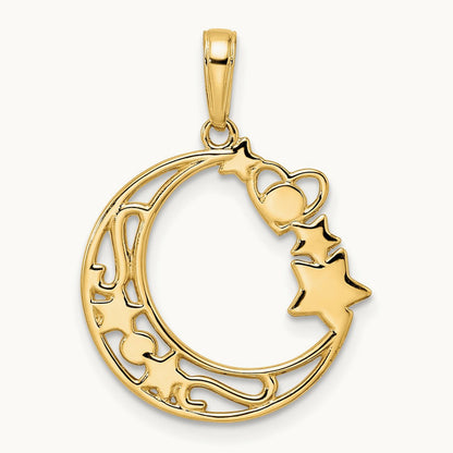 & White Rhodium D/C Heart, Star & Moon Pendant, 14K