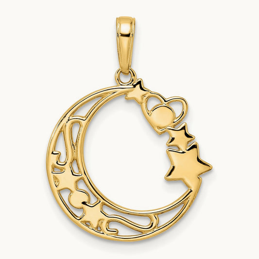 & White Rhodium D/C Heart, Star & Moon Pendant, 14K