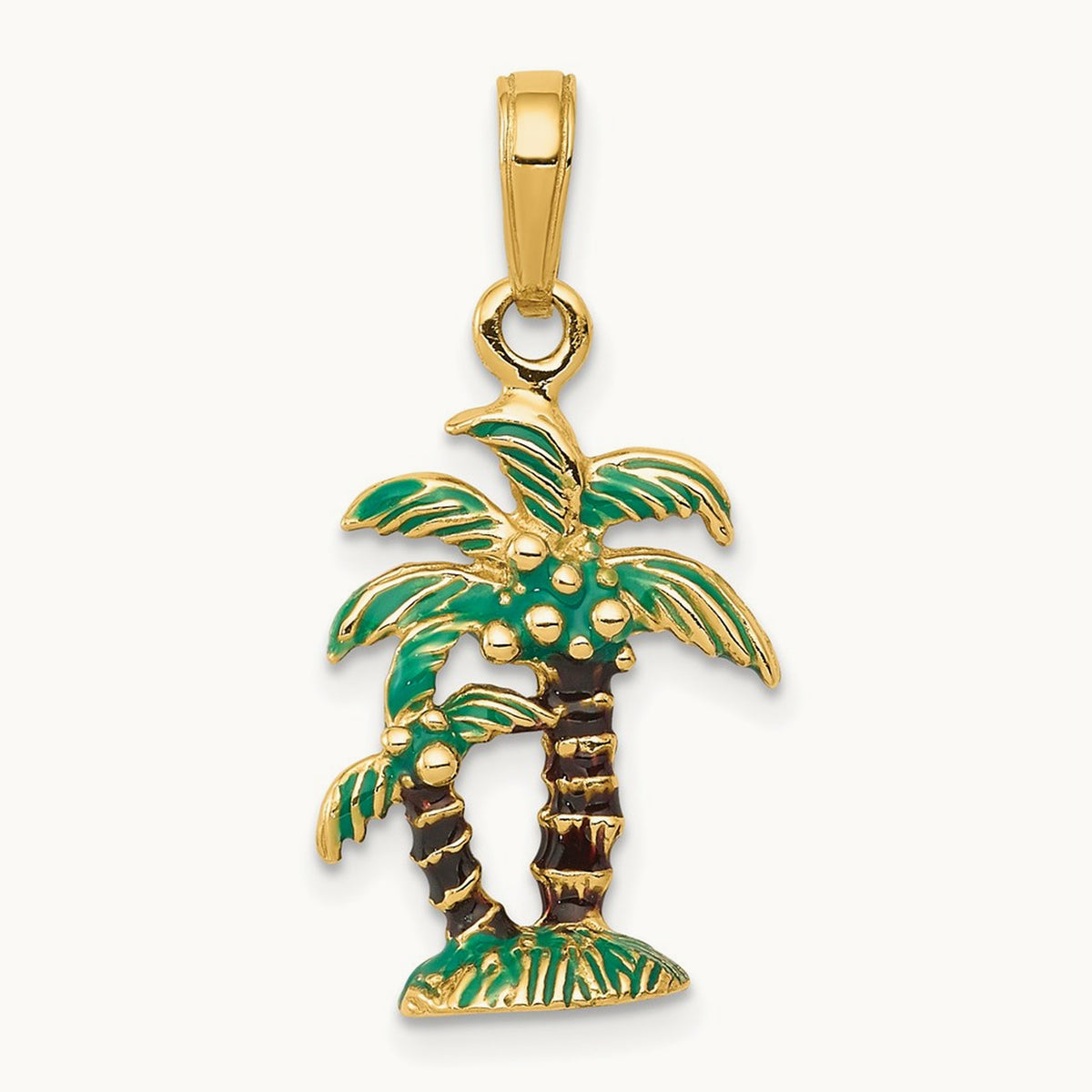 3D Enameled Palm Trees Pendant, 14K