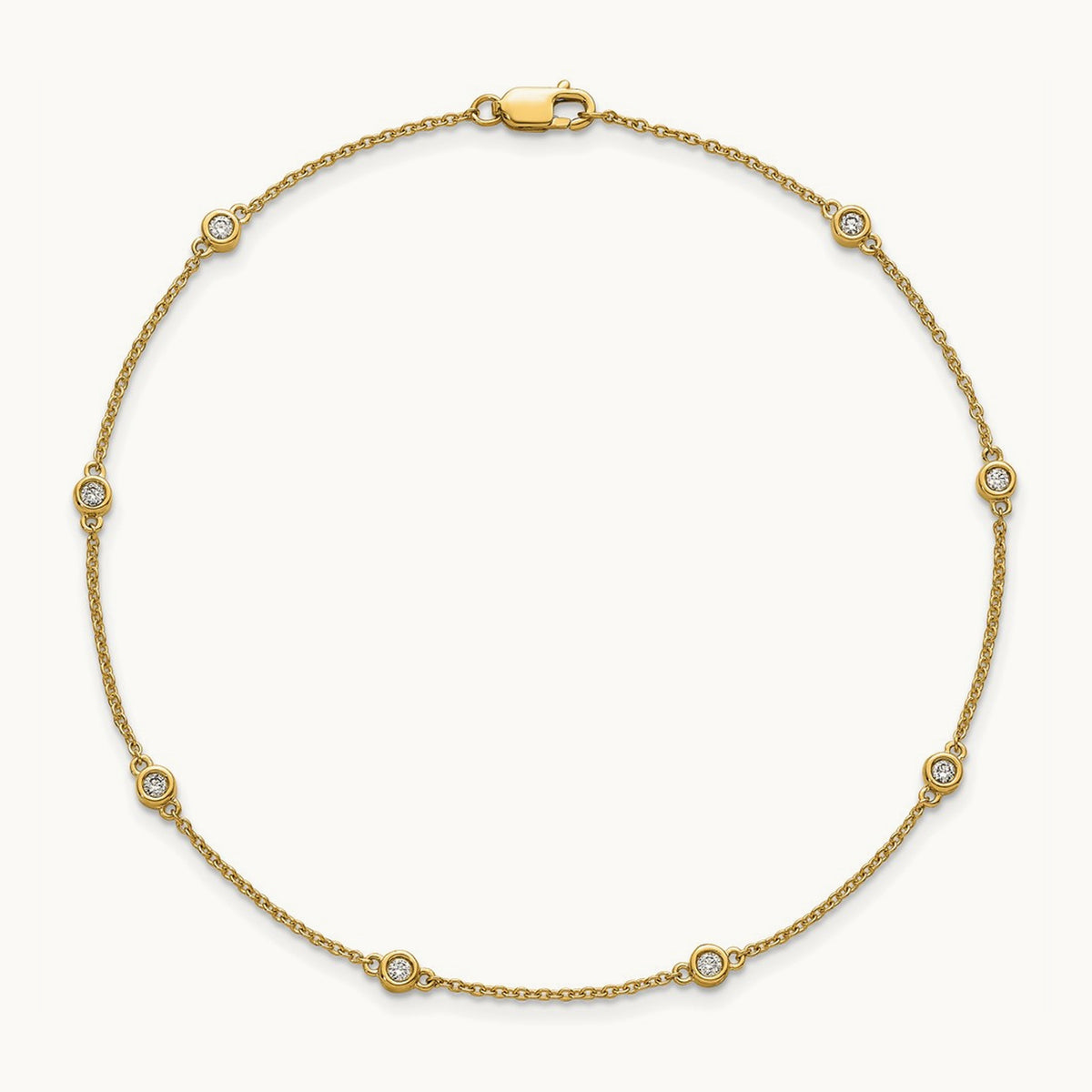 Diamond Station Cable Anklet — 14K Yellow Gold