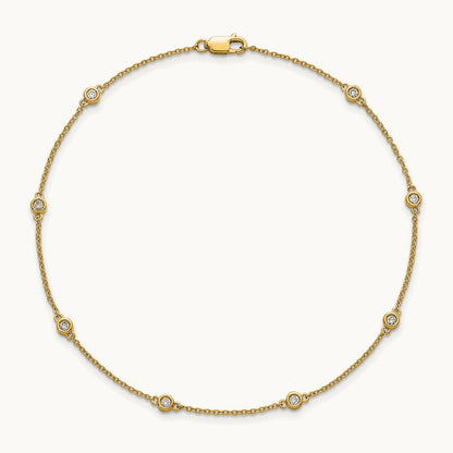 Diamond Station Cable Anklet — 14K Yellow Gold