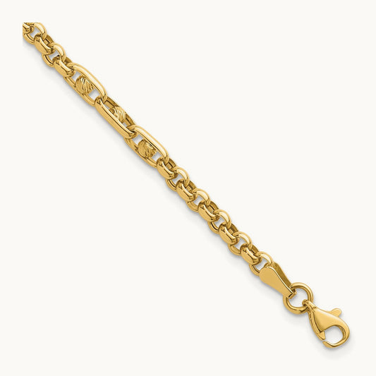 Polished & Diamond-cut 7.5in Fancy Link Bracelet, 14K