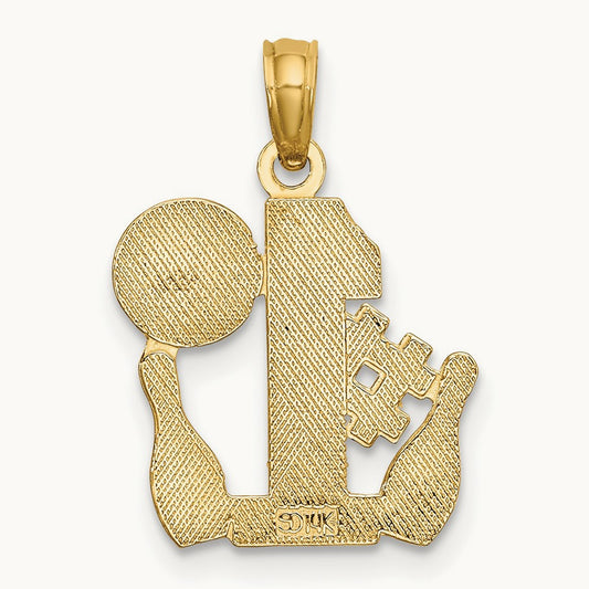 #1 Bowling Ball and Two Pins Charm, 14K