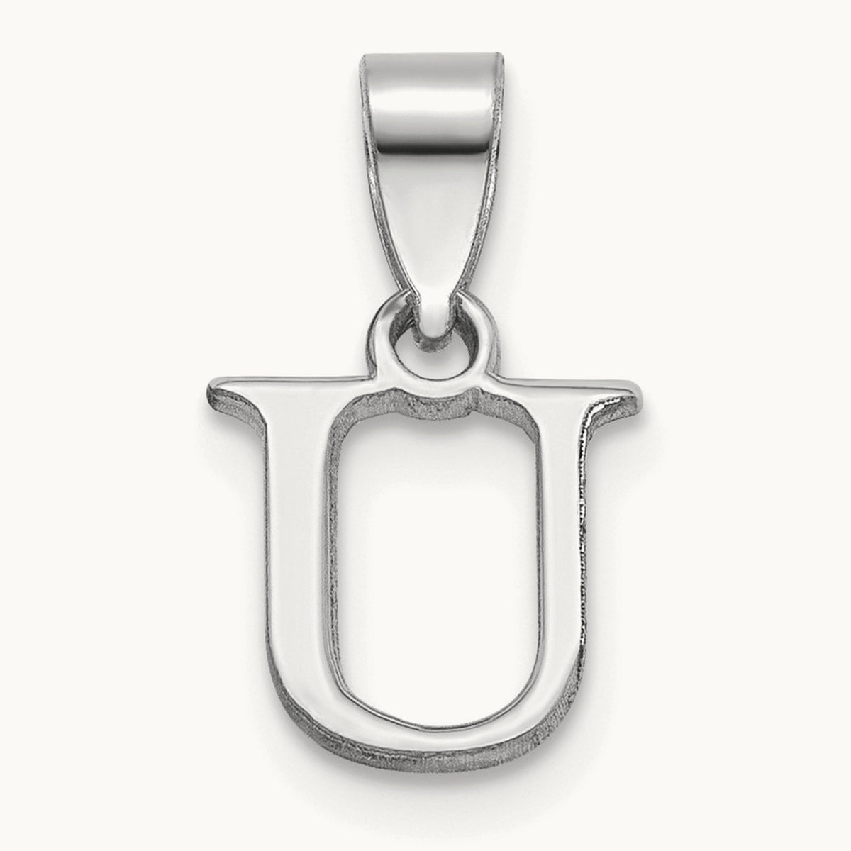 Polished Block Initial Pendant — 14K White Gold, U