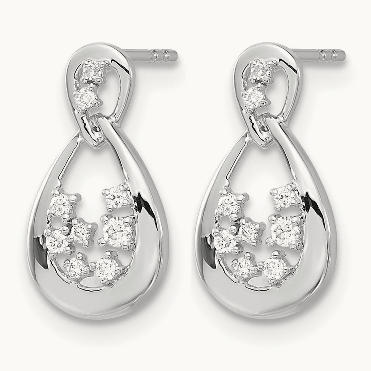 Diamond Post Earrings, 14K White Gold