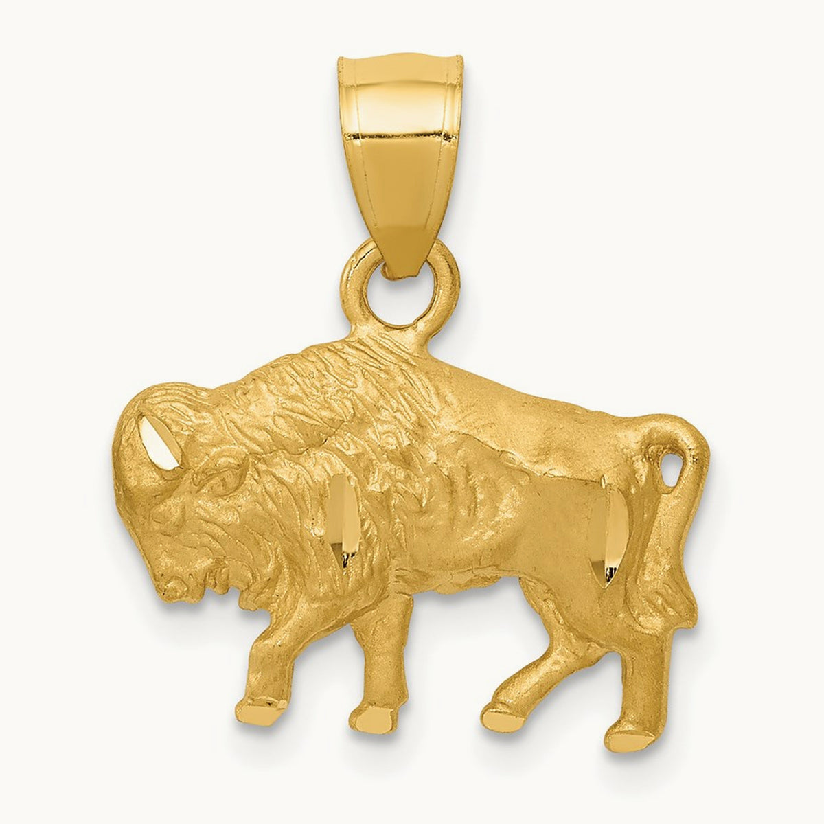 Diamond-cut Buffalo Pendant, 14K