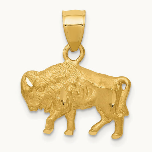 Diamond-cut Buffalo Pendant, 14K