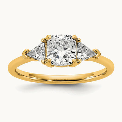 Cushion & Triangle Engagement Ring, 1.50-4.00 ct tw Lab-Grown Diamond — 1 1/2 ct, 14K Yellow Gold