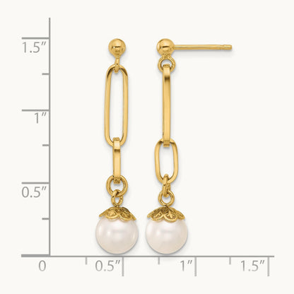 Polished Freshwater Cultured Pearl Post Dangle Earrings, 14K — Leslie's