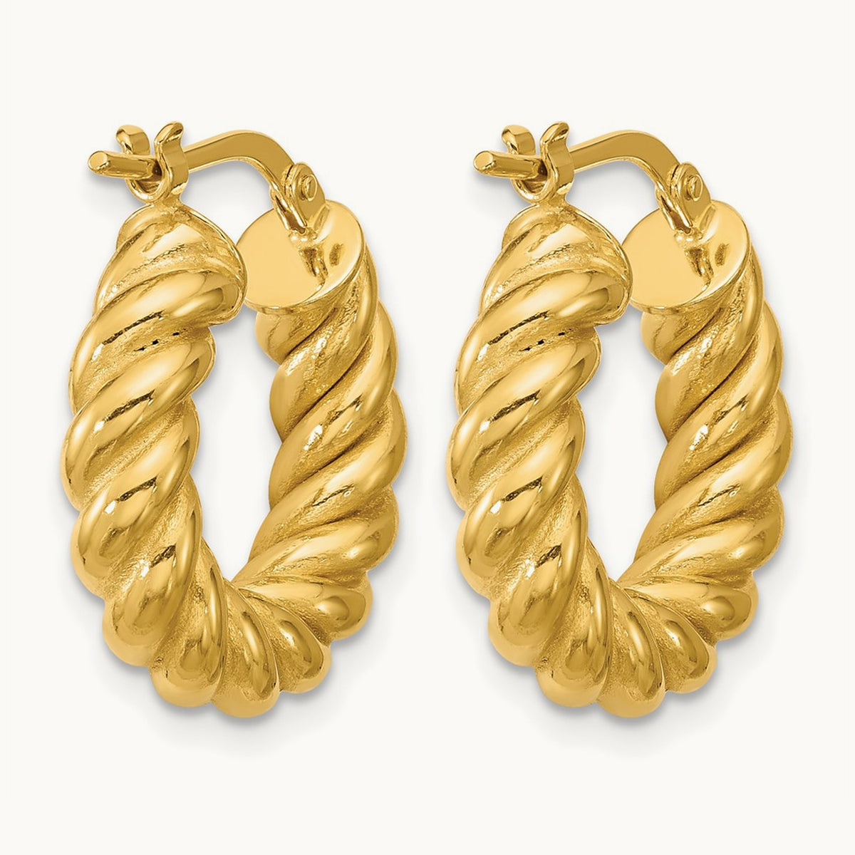 Polished and Twisted Round Hoop Earrings, 14K — Leslie's
