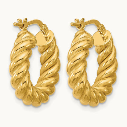 Polished and Twisted Round Hoop Earrings, 14K — Leslie's