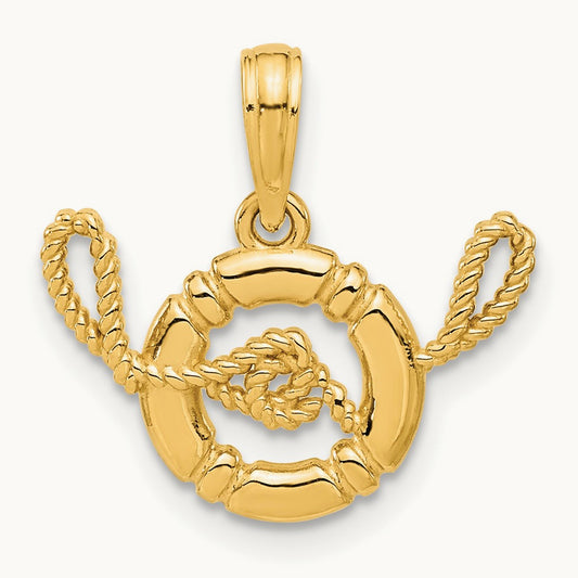 Polished Life Preserver with Rope Pendant, 14K