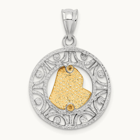 Brushed & Polished Virgin D/C Mary Pendant, 14K Two-tone