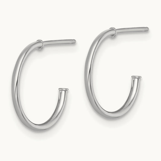 1.2 x Polished Post Hoop Earrings, 14mm, 14K White Gold