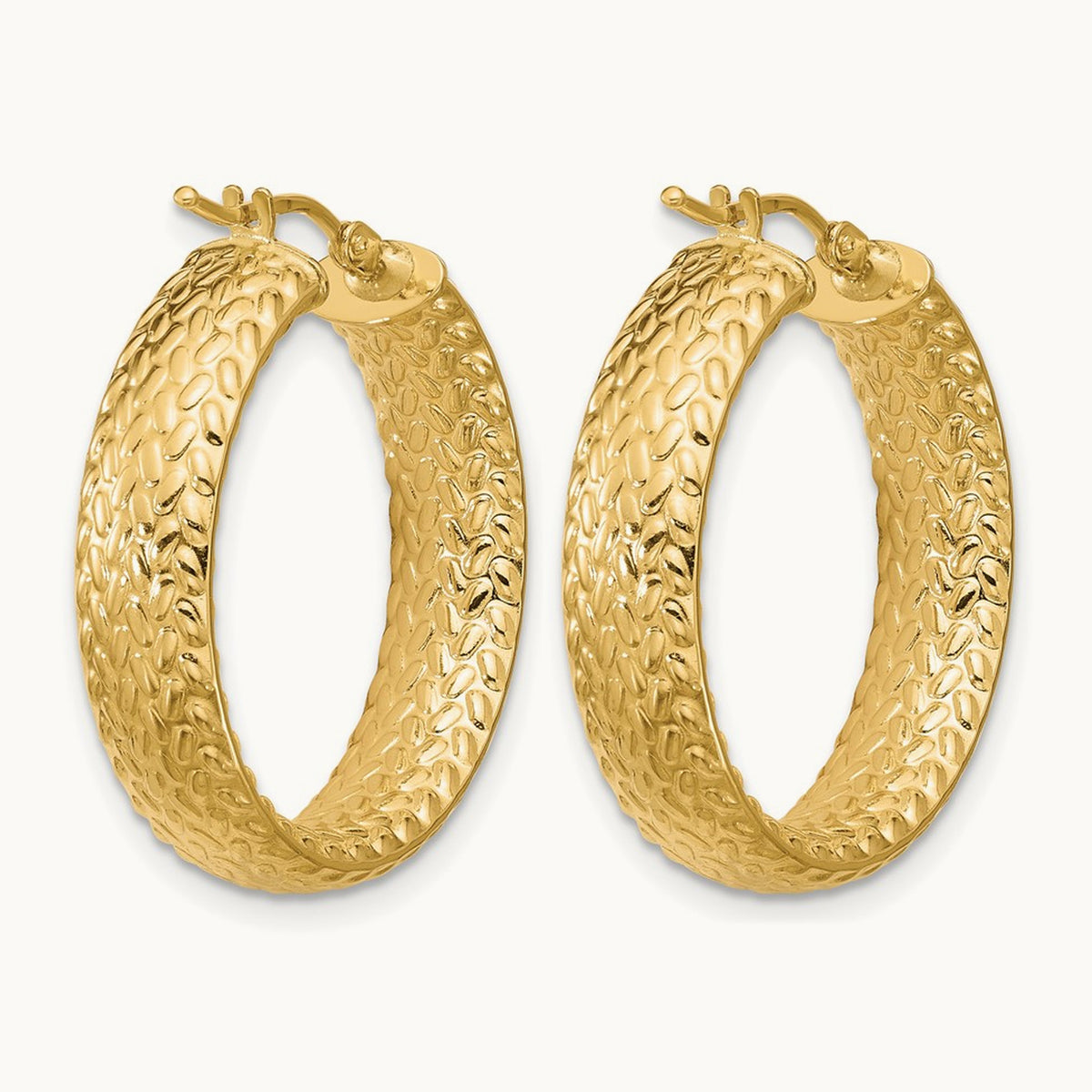 Polished Weave Design Round Hoop Earrings — 25mm