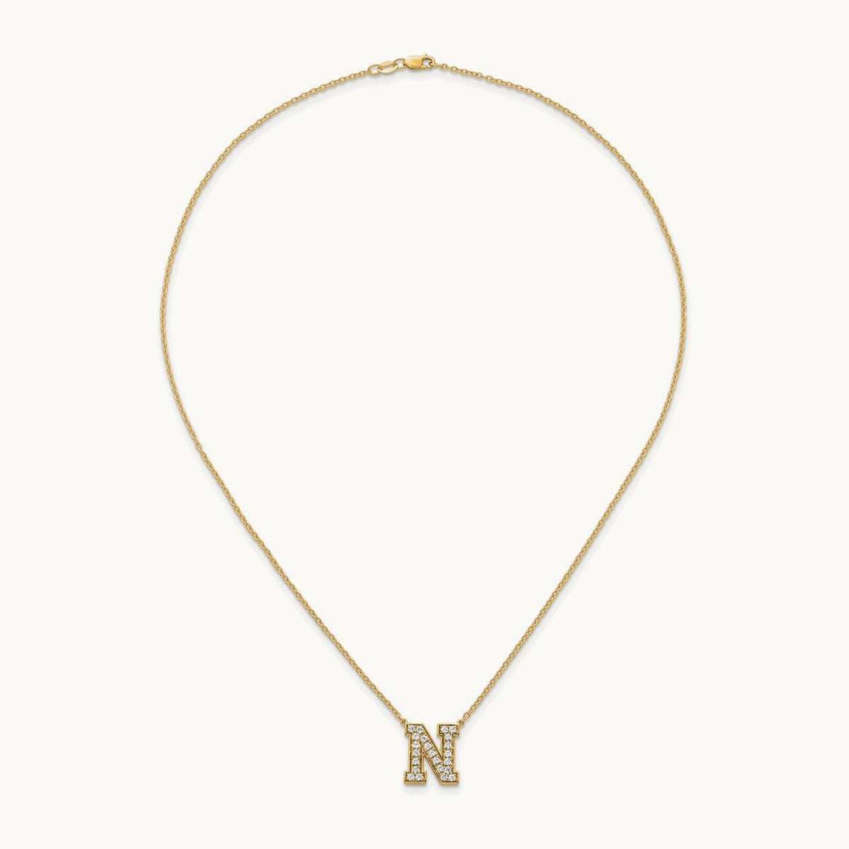 Initial Necklace — 14K Yellow Gold, N, 5/8 ct