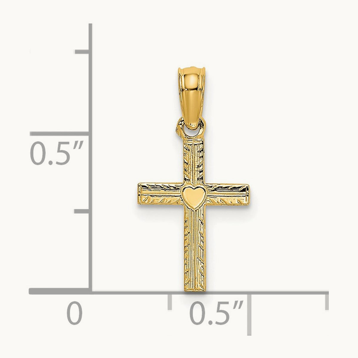 Polished Mini Cross w/ Heart Charm, 14K