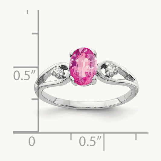 7x5mm Oval Pink Sapphire AA Diamond ring, 14K White Gold