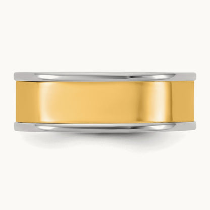 W/Y Step Up Flat Edge Wedding Band, 7mm, 14K Two-tone