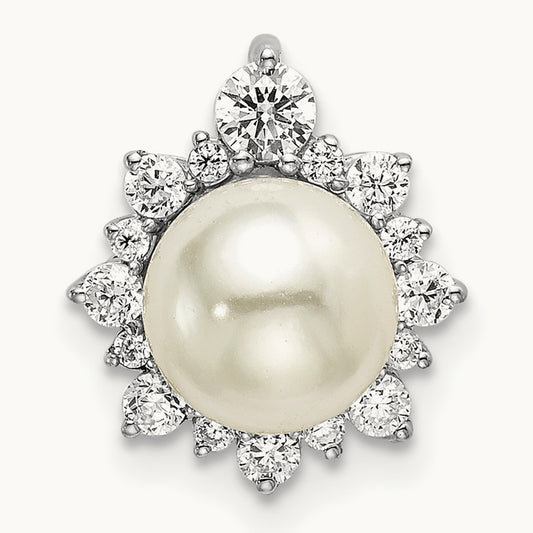 Freshwater Cultured Pearl Chain Slide, 0.25 ct tw Lab-Grown Diamond