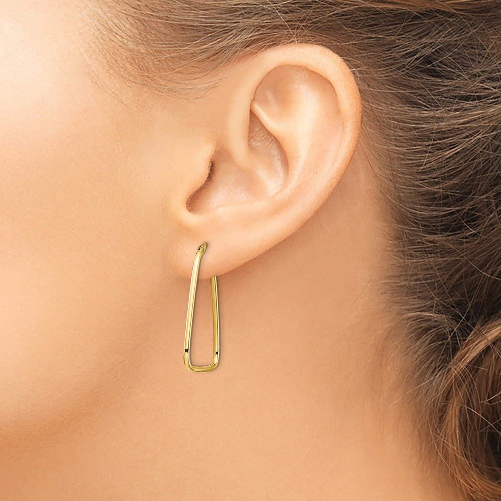 Polished Triangle Dangle Hoop Earrings — 14K Yellow Gold
