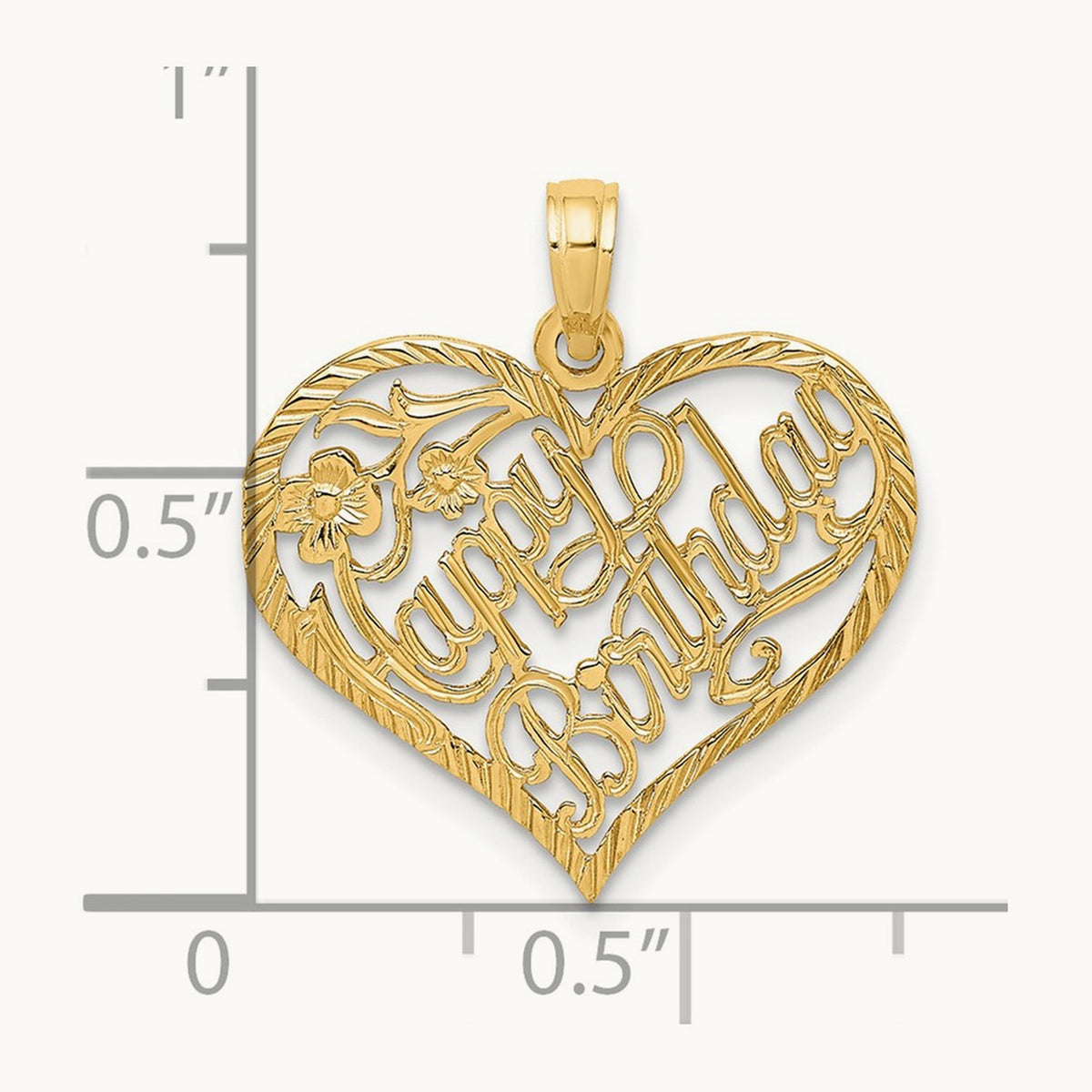 Solid HAPPY BIRTHDAY Heart Charm, 14K