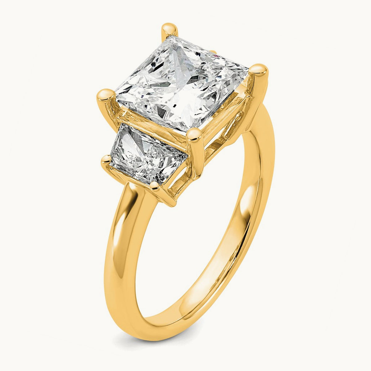 Princess & Trapezoid Engagement Ring — 14K Yellow Gold, 4 ct, 7