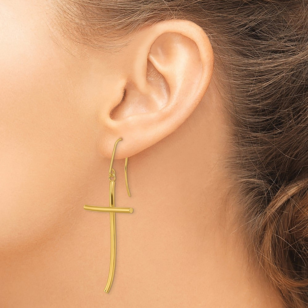 Polished Cross Dangle Earrings — 14K Yellow Gold