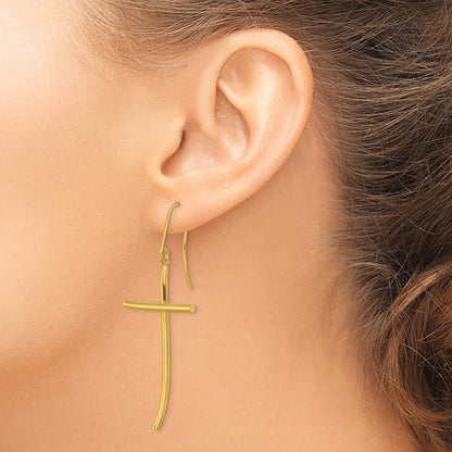 Polished Cross Dangle Earrings — 14K Yellow Gold