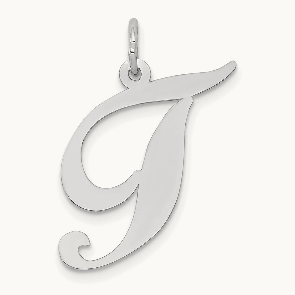 Large Fancy Script Initial Charm — 14K White Gold, T