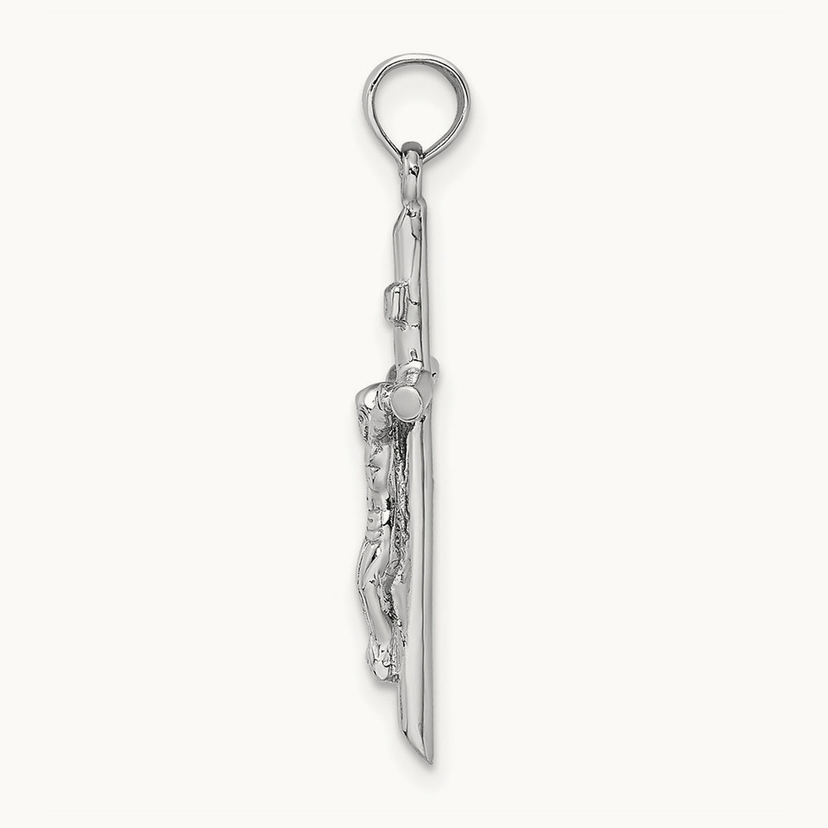 Stick Style Crucifix Pendant — 14K White Gold