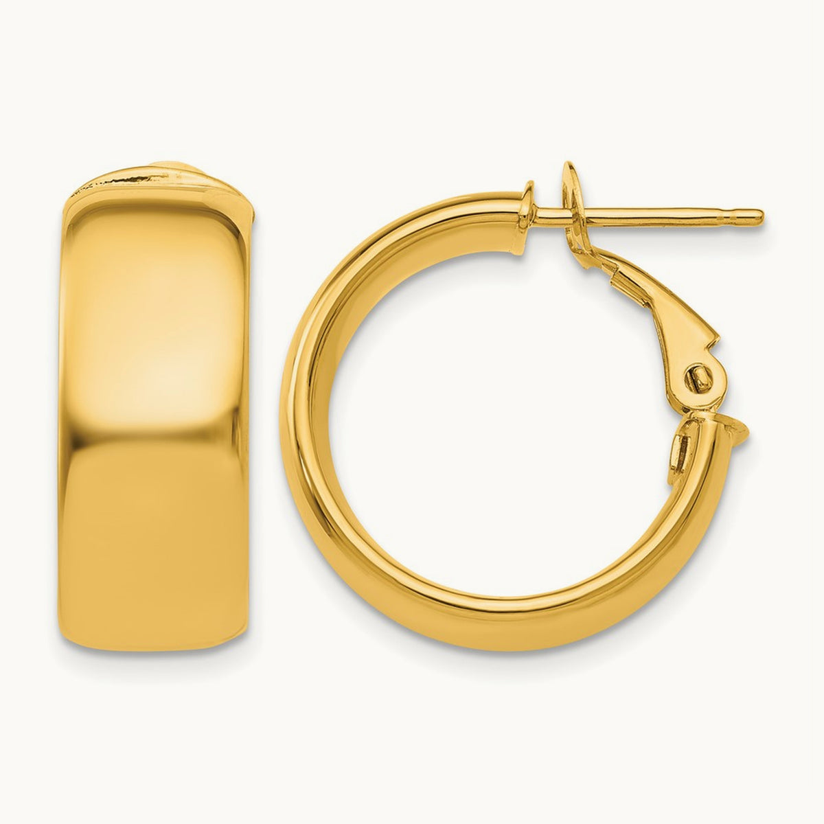 Small Omega Back Hoop Earrings, 7.75mm, 14K
