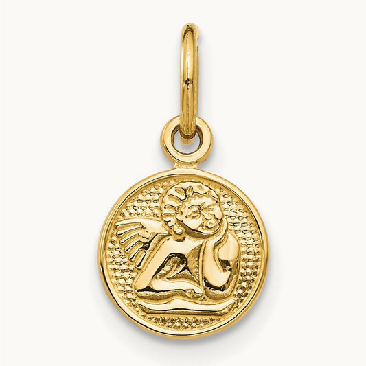 Small Polished Angel Charm — 14K Yellow Gold