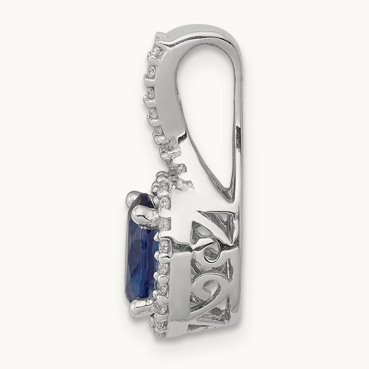 Diamond and Oval Sapphire Halo Pendant, 14K White Gold