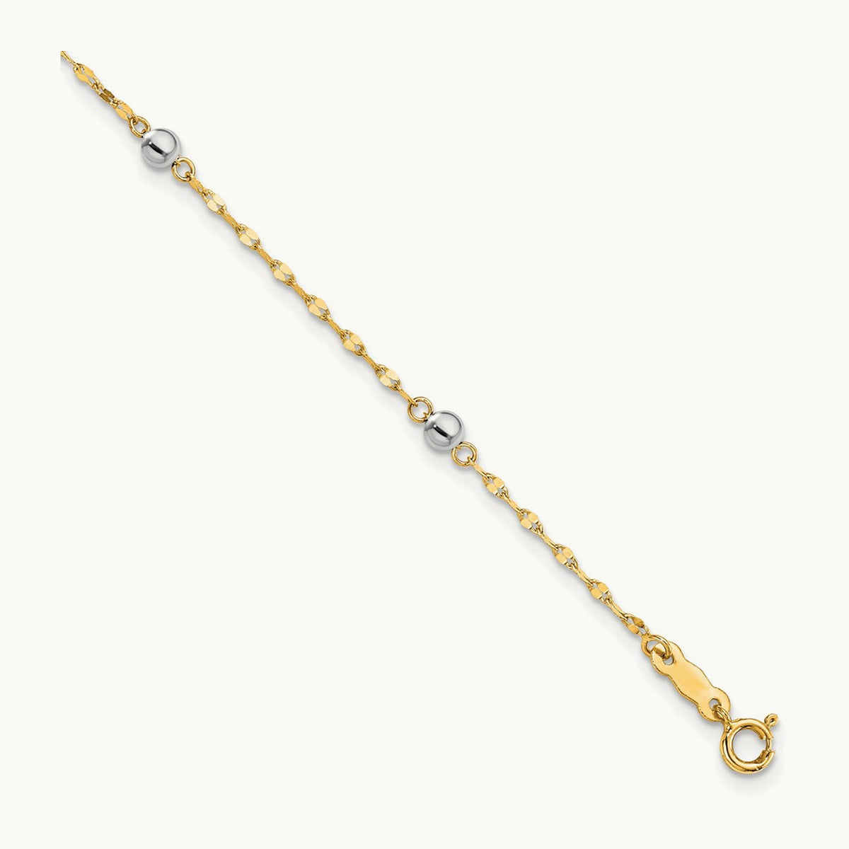 Polished Bead Bracelet, 14K Two Tone