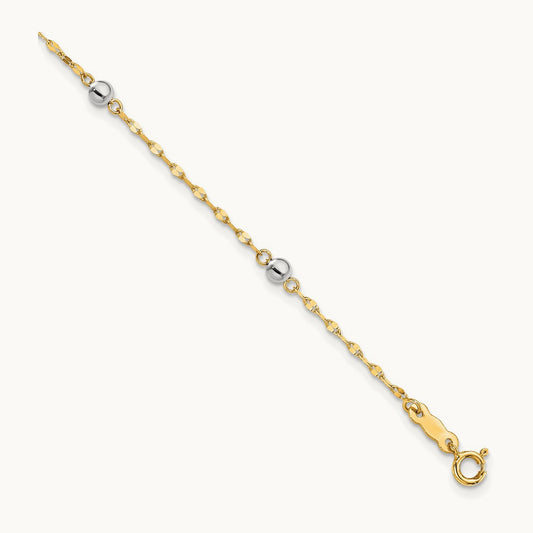 Polished Bead Bracelet, 14K Two Tone