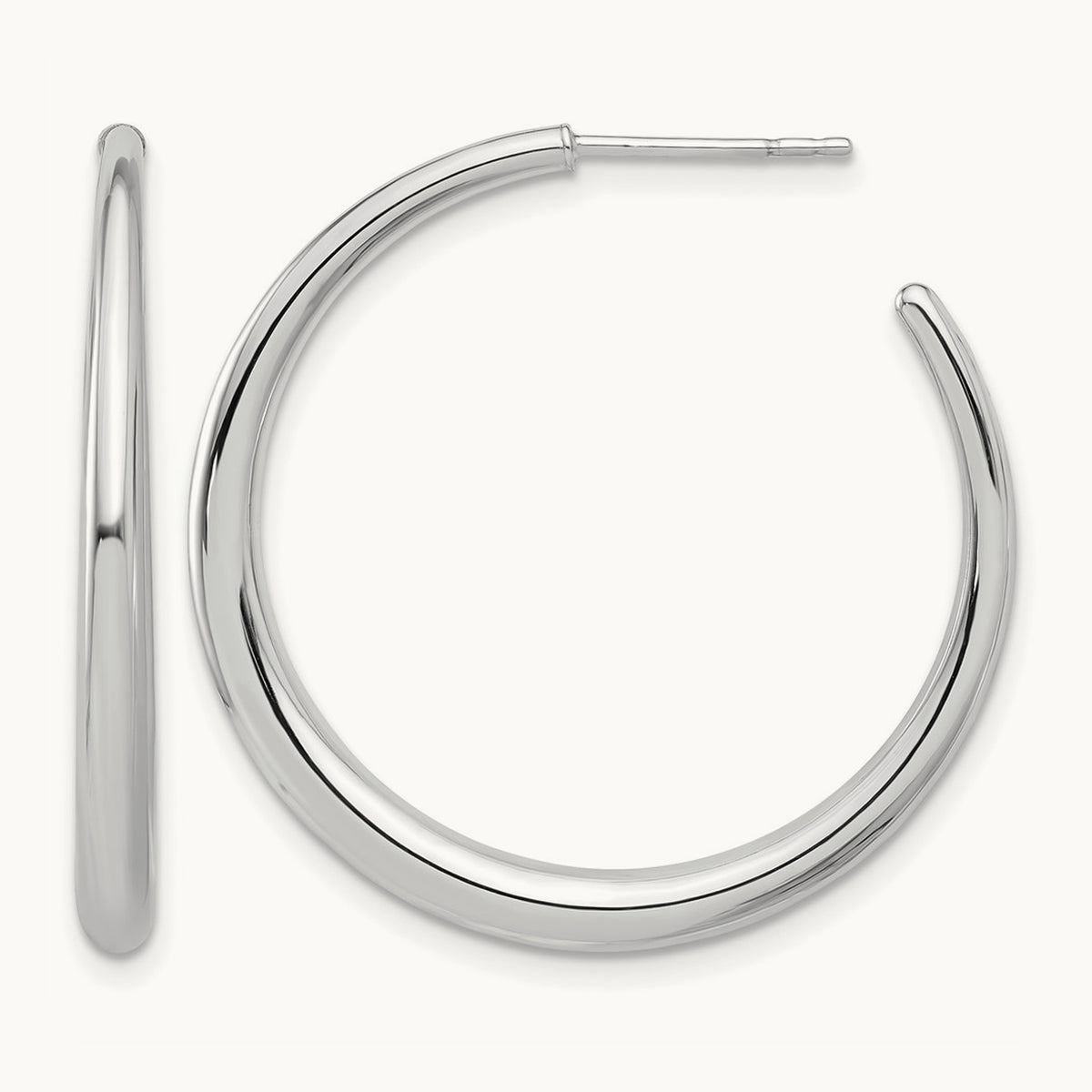 Polished Hoop Post Earrings — 14K White Gold