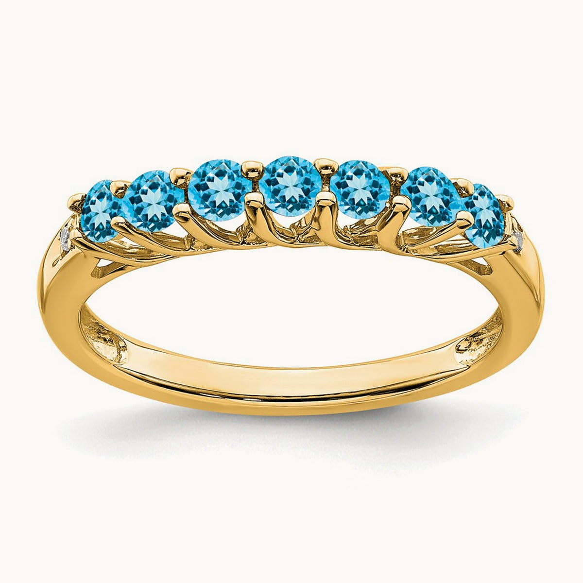 Blue Topaz and Diamond 7-stone Ring — 14K Yellow Gold