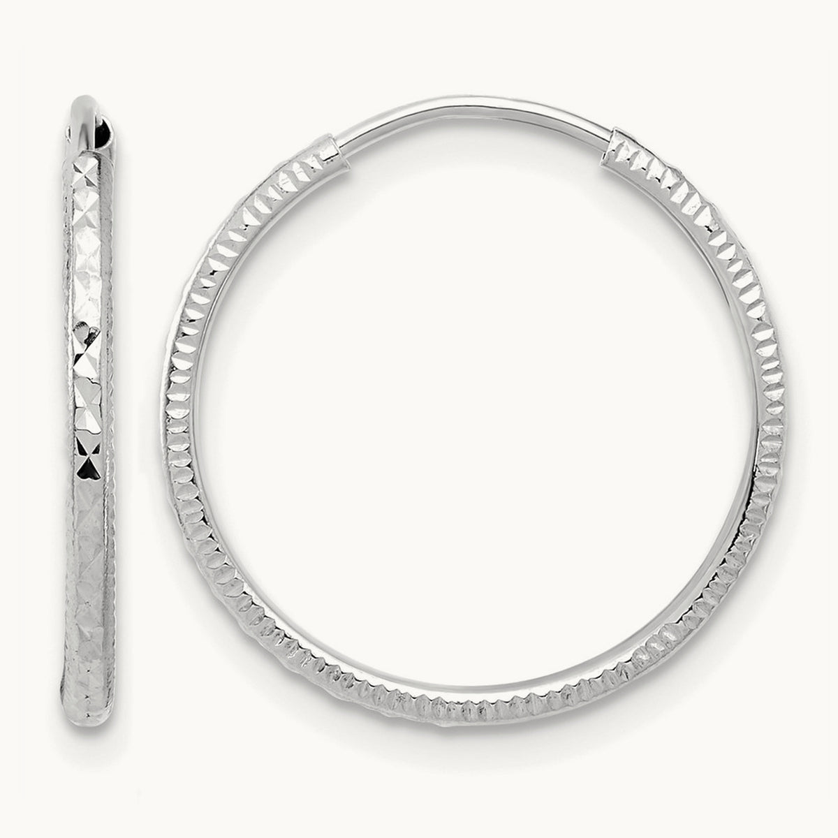 Diamond-cut Endless Hoop Earrings — 14K White Gold