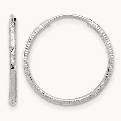 Diamond-cut Endless Hoop Earrings — 14K White Gold