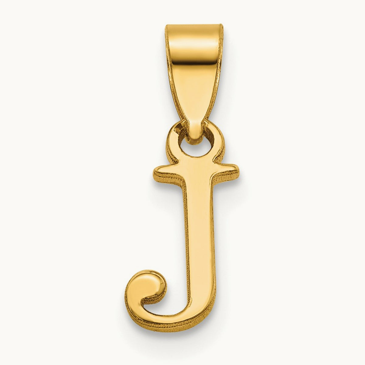 Polished Block Initial Pendant — 14K Yellow Gold, J